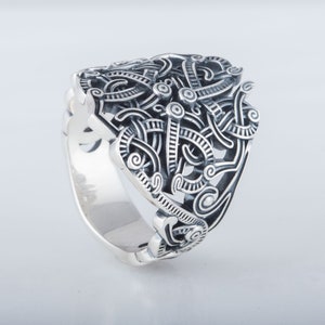 Viking Mammen Ornament Ring, Norse Style Pattern Band, Nordic Jewelry, Handcrafted Sterling Silver Scandinavian Norse Jewelry