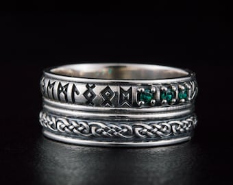 Viking Runes Double Ring - Handmade Silver Elder Futhark Jewelry with Old Norse Pattern a Fusion of Scandinavian Symbols in a Unique Design
