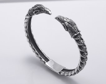 Raven Arm Ring, Solid 925 Silver Bracelet, Huginn and Munnin Arm Ring
