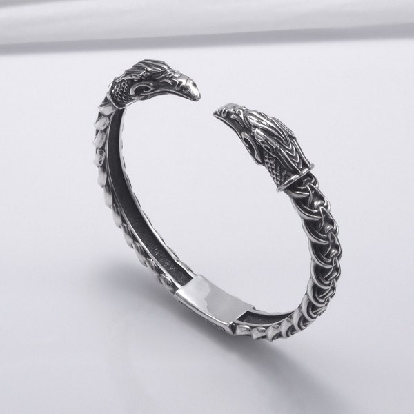Raven Arm Ring, Solid 925 Silver Bracelet, Huginn and Munnin Arm Ring