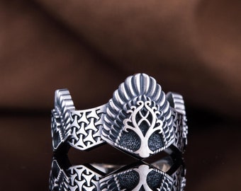 Silber Welt Baum Ring, Yggdrasil Baum Ring, 925 silber wikinger schmuck, handgemachte wikinger ringe, yggdrasil schmuck