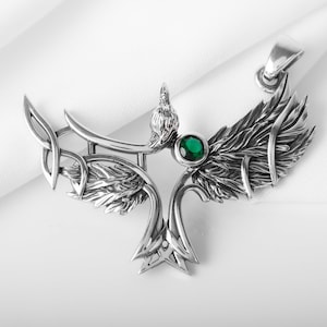 Silver Raven Necklace - Flying Bird Pendant Inspired by Scandinavian Mythology Handcrafted Norse Jewelry for True Viking