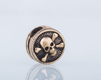 Jolly Roger Paracord Bead - Bronze Nautical Bracelet with Pirate Symbolic Emblem Handcrafeted Wristband for Survival