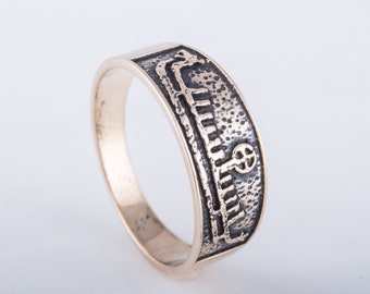 Bronze Old Viking Longship Ring, viking boat ring, bronze norse ship, scandinavian jewelry, viking ship jewelry, Drakkar norse ring,