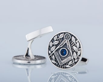 Silver Masonic Cufflinks - Classic Accessories featuring Mason Symbols Handmade Fashion Jewelry for Men Perfect for Suits and Formal Wear