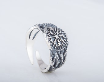 Vegvisir Ring - Silver Viking Compass Jewelry in Scandinavian Style Handmade Runic Compass Ring Inspired by Norse Mythology