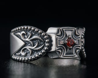 Knights Templar Ring - Historical Jewelry with Maltese Cross and Medieval Symbols Handmade Crusader Christian Ring and Templar Cross Replica