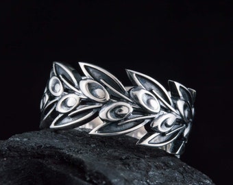 Olive Leaves Ring - Silver Nature Inspired Floral Band Ring Handcrafted Botanical Jewelry for Nature Lovers