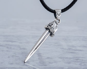Ulfberht Sword Pendant - SIlver Warriors Necklace with Viking Runes Symbols Handcrafted Scandinavian Jewelry with Norse Spirit