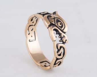 Wolf Ring, Unique Design Viking Ring, Nordic Animal Jewelry, Unique Gift for Boyfriend - Handcrafted Viking Bronze Ring, Fenrir Wolf Ring