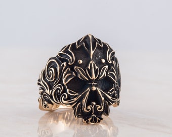 Skull Biker Ring - Gothic Skull Jewelry for Bikers in Punk Style Handcrafted Men's Brutal Ring Featuring Bronze Skull and Bones