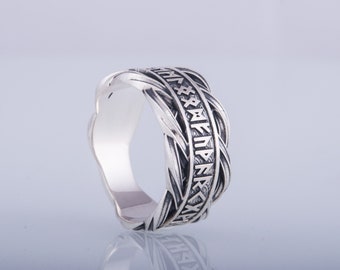 Viking Elder Futhark Runes Ring, Sterling Silver Norse Jewelry, Handcrafted Nordic Ring