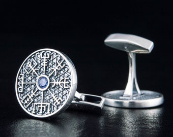 Cufflinks with Vegvisir Symbol, Sterling Silver Cufflinks, Norse Cufflinks, Vegvisir Cufflinks, Viking Cufflinks, Handmade Norse Jewelry