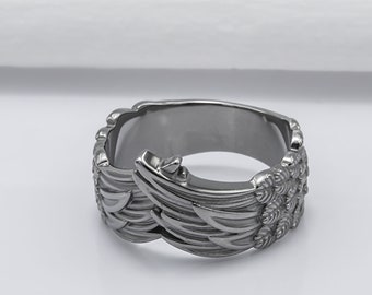 Personalisierter Sterling Silber Flügelring, individuell gravierte Feder Ring, Frau Weihnachtsgeschenk, Vogel Liebhaber Geschenkidee, Statement Schmuck