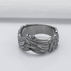 Silver Feather Ring - Wing Jewelry for Bird Lovers Handcrafted Black Ruthenium Ring with Elegant Feather Wrap Design Ideal for Everyday