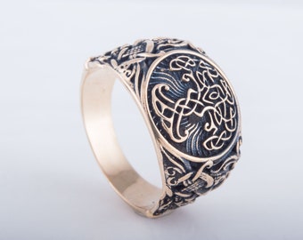 Yggdrasil Ring - Bronze Viking Ring with Mammen Art Pattern Handcrafted Tree of Life Ring in Old Norse Style