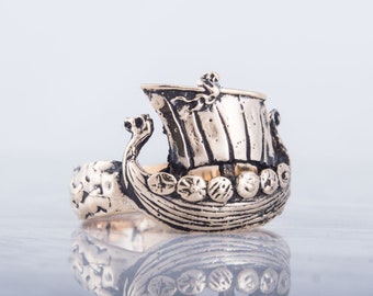 Bronze Viking Longship Ring, Norse Drakkar Ring, Bronze Viking Boat Ring, bronze norse jewelry, drakkar ring bronze, scandinavian jewelry