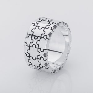 Stunning Puzzle Ring, Ring with Puzzle Ornament, Silver Unique Ring, Silver Handcrafted Jewelry, Gift for Him, Puzzle Band, Puzzle Jewelry