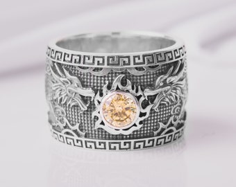 Chinesischer Drachen Ring - Mythischer Schmuck Inspiriert von asiatischen Legenden Handgefertigter Fantasy Ring mit Feuer Perfekt für Liebhaber von Mythologischen Ringen