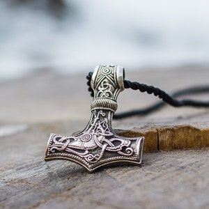 Silver Thor Hammer Pendant, Mjolnir Necklace with Viking Ornaments, Handmade 925 Silver Viking Jewelry, Norse Necklace, Mjolnir Pendant