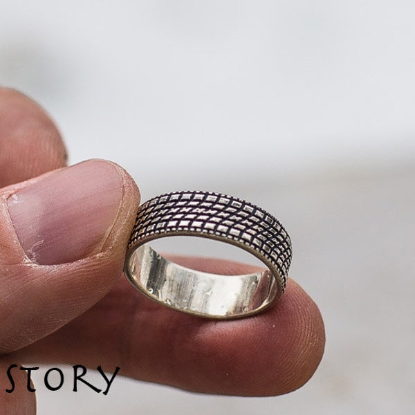 Silver Tire Ring - Mechanic and Biker Style Jewelry Brutalist Silver Men Ring Inspired by Car Wheel Perfect Gift for Truck Drivers and Punks