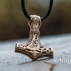 Thor&#39;s Hammer Pendant - Handcrafted Bronze Mjolnir Necklace a Symbol of Strength and Power of Ancient Viking God