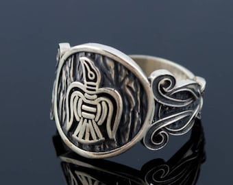 Silver Raven Ring - Viking Raven Jewelry with Norse Animal Symbol Handcrafted Authentic Viking Men's Jewelry featuring Scandinavian Bird