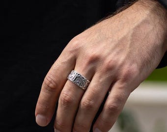 Engraved silver band ring, Nordic Elder Futhark ring, personalized pagan jewelry, husband Christmas gift, unique Scandinavian jewelry