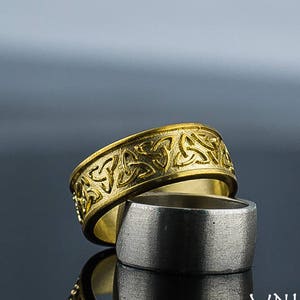 Gold Viking Ring -  Ancient Norse Wedding Band with Triquetra Symbol Handmade Celtic Jewelry Inspired by Heathen and Pagan Traditions