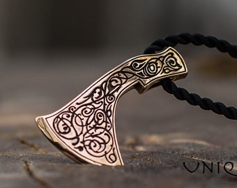 Bronze Axe of Perun Necklace - A Slavic Warrior's Pagan Protective Amulet with Unique Ancient Ornament