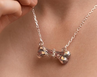 Einzigartige Silber Knochen Anhänger Halskette, Halloween Anhänger Halskette, Schwester Weihnachtsgeschenk, alternativer Gothic Schmuck