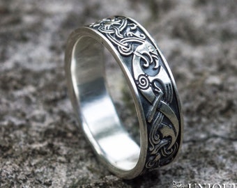 Norse Ring, Viking Ornament Ring, 925 Silver Viking Ring, Scandinavian Jewelry, Viking Band, Norse Ornament Jewelry • Gift for Viking