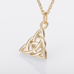 Celtic Knot Pendant, Gold Triquetra Necklace featuring Irish Pagan Symbols, Handcrafted Nordic Jewelry, Irish Celtic Gift