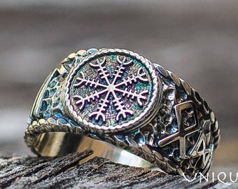 Helm of Awe • Aegishjalmur Ring • Viking Runes Ring • HAIL ODIN Ring • Norse Runes • Handcrafted Viking Ring • Sterling Silver Norse Jewelry
