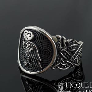 Silver Norse Owl Ring, Wolf Viking Ornament, Handmade Silver Norse Jewelry, Unique Viking Ring, Ring with Owl, Owl Jewelry, Owl Symbol Ring