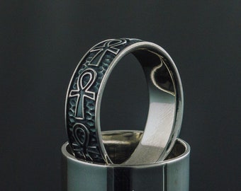 Anello con croce egiziana Ankh da uomo, gioielli da donna in argento sterling 925 - Aurora Tears