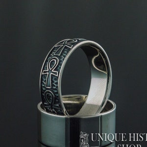 Ankh Cross Ring - Silver Historical Jewelry with Pattern of Pharaonic Times Handmade Egyptian Ring Inspired by Ancient Culture