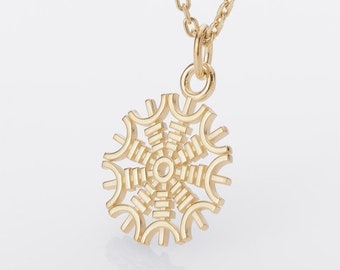 Helm of Awe Necklace - Authentic Gold Viking Jewelry Featuring Aegishjalmur Symbol Handcrafted Norse Amulet in Scandinavian Design