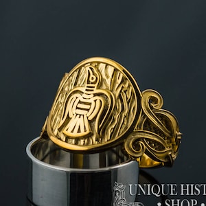 Viking Raven Ring - Gold Old Norse Jewelry with Nordic Bird Symbol Handmade Scandinavian Ring Perfect for Weddings and Everyday Wear