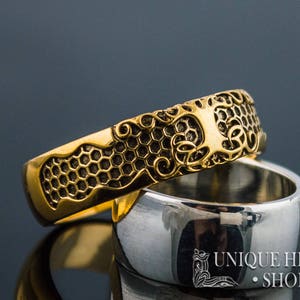 Gold Yggdrasil Ring - Viking Tree of Life Symbol Jewelry with Intricate Norse Pattern Handmade Mens Nordic Rings Perfect for Celtic Wedding