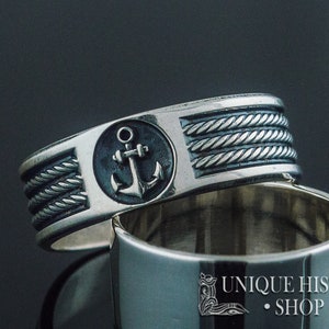 Sailor Anchor Mens Ring, Sterling Silver Seaman Ring, Ring with Ropes, Unique Jewelry for Men, Ring for Sailor, Men's Gift Ideas