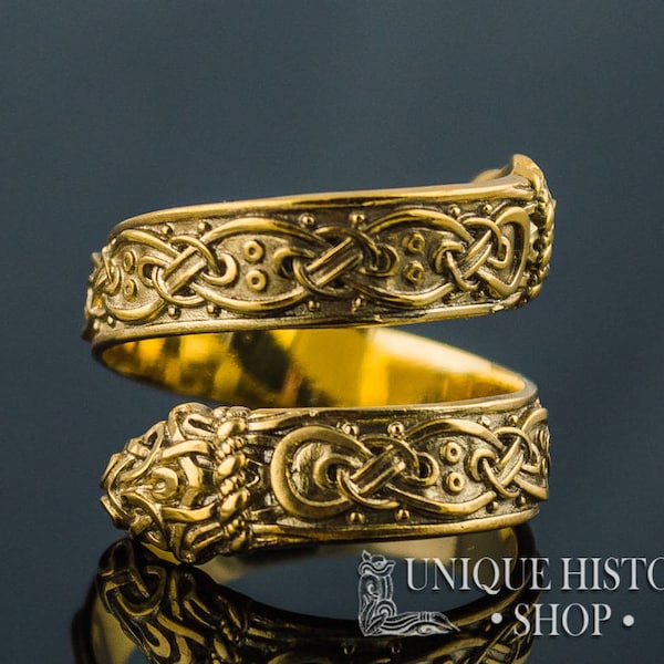 Statement 14K gold serpent ring, unique Scandinavian jewelry, handmade Norse jewelry, custom snake ring, 30th birthday gift