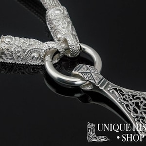 Unique Viking Knit Chain with Axe Pendant - Handcrafted 925 Silver Norse Chain with Wolf Tips and Mount Ring