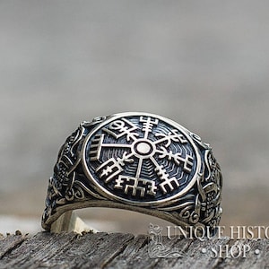 Viking Pattern Vegvisir Ring, Mammen Ornament Ring, Ring with Vegvisir Symbol, Runic Compass Ring, Viking Compass Ring, Viking Ring