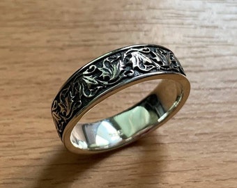 Bague d’ornement de feuilles, Bague florale en argent, Bague avec fleurs, Bague en tricot de fleurs, Bague avec feuilles, Bijoux uniques en argent sterling faits à la main