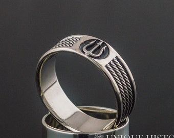 Poseidon Trident Seaman Ring, Sterling Silver Sailor Jewelry, Ring with Ropes, Ring for Seaman, Unique Jewelry for Men, Mariner Gift