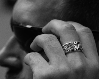 Personalized silver band ring, Nordic Elder Futhark ring, unique pagan jewelry, Christmas gift him, Black Friday sale, Scandinavian jewelry