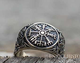 Viking Pattern Vegvisir Ring, Mammen Ornament Ring, Ring with Vegvisir Symbol, Runic Compass Ring, Viking Compass Ring, Viking Ring