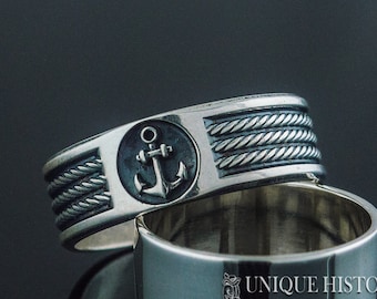Sailor Anchor Mens Ring, Sterling Silver Seaman Ring, Ring with Ropes, Unique Jewelry for Men, Ring for Sailor, Men's Gift Ideas