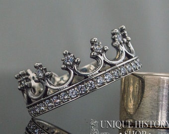 Princess Crown Ring with Cubic Zirconia, Silver Tiara Ring with Gems, Crown Jewelry, Princess Rings, 925 Silver Eternity Ring